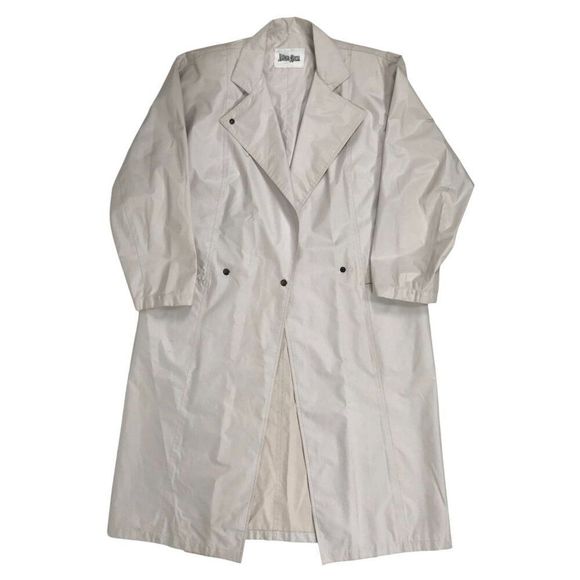Womens Vintage 80s Neiman Marcus Beige Minimalist Classy Trench Rain Coat / 8 - Picture 6 of 12